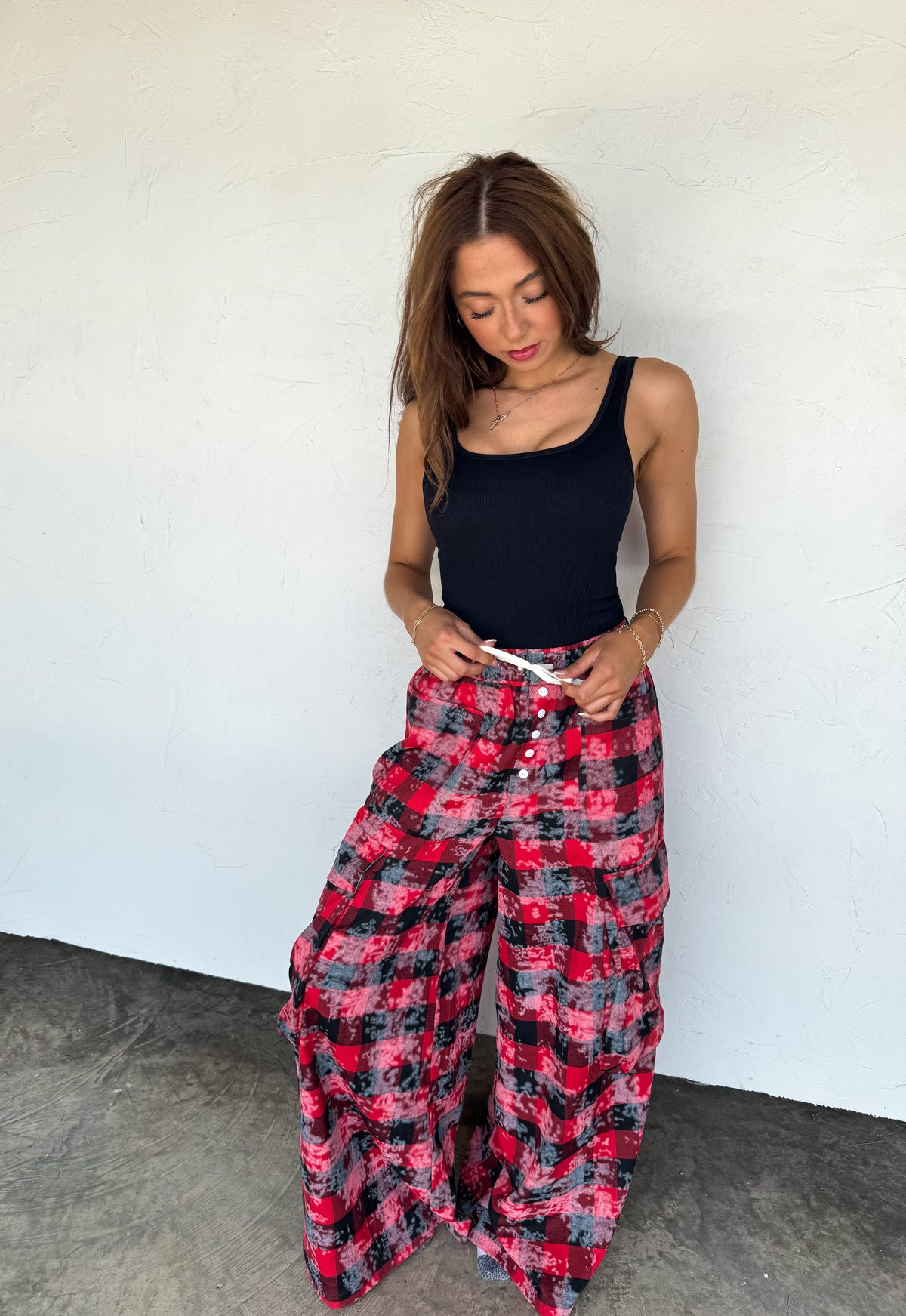 PLAID BEHAVIOR WIDE LEG PANTS