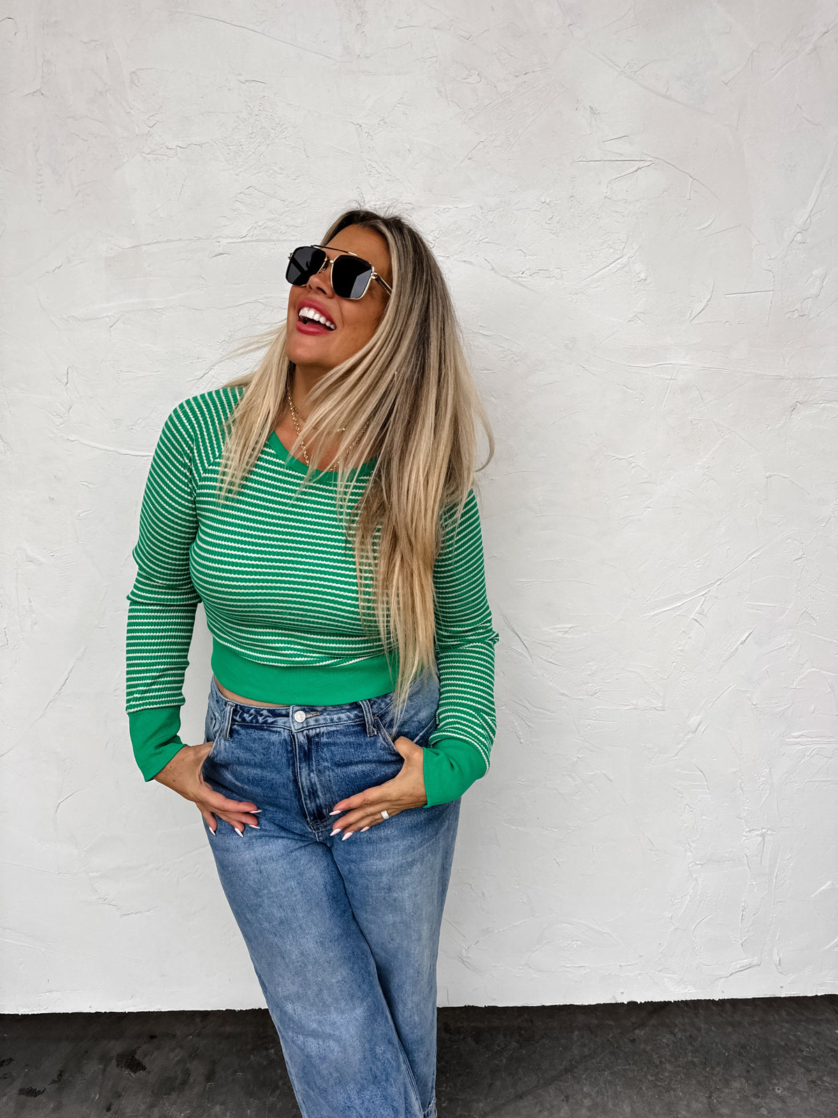 RAYNAA WAFFLE STRIPE TOP